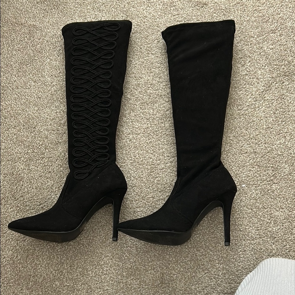 Qupid Black Over the Knee Boots with Elegant Stiletto